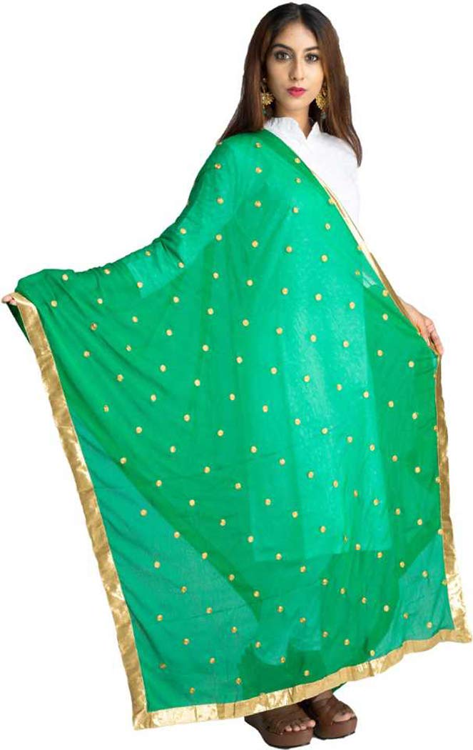 themilestocks Woman's Embroidered Chiffon Dupatta Scarf Shawl Wrap Soft Indian Bridal Wedding - Green 2 - Image 1